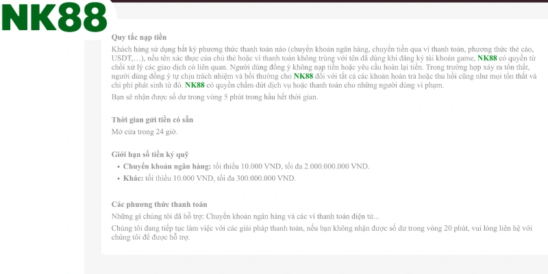 Lưu ý nạp tiền NK88 người chơi mới phải tuân thủ